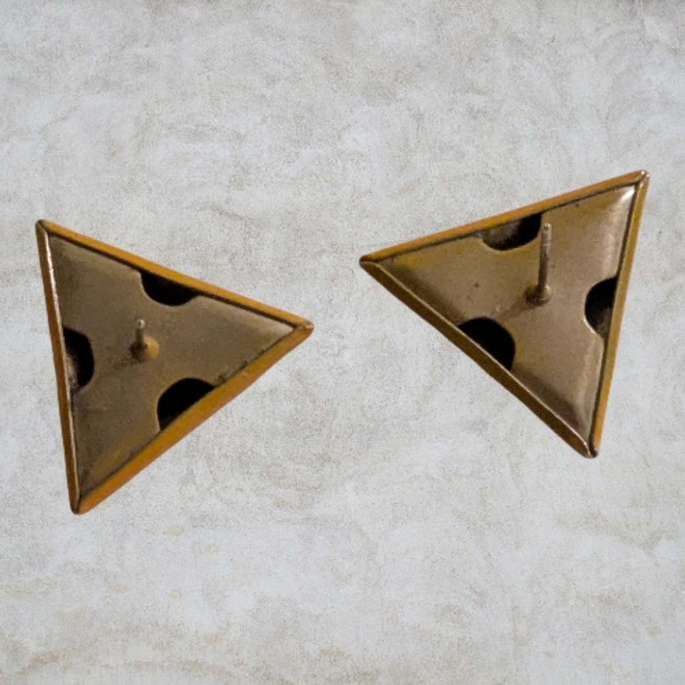1980 Vintage Triangle Yellow Enamel Triangle Earrings Pierced - Picture 2 of 3